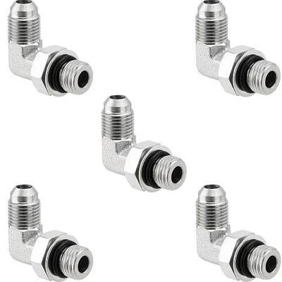 90° Elbow Hydraulic Fitting: 3/8" JIC Male x #6 SAE/ORB Male | 5 Pack Hydraulic End Adapter Connectors with Protection Cover - 6801-06-06