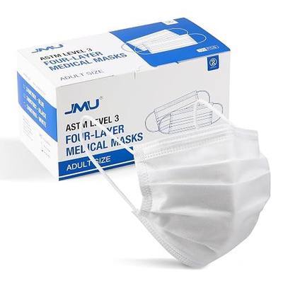 JMU 50 Pack Disposable Face Masks for Adults, 4-Ply, ASTM Level 3, White | Medical Grade Masks, ≥98% Filtration, Breathable & Comfortable