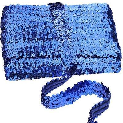 Blue Elastic Sequin Ribbon Trim 10 Yards Flat Glitter Stretch Ribbon for Dance Dress Embellish Headband Supplies (Blue)