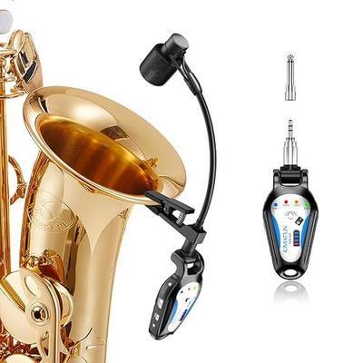 KIMAFUN 2.4G Wireless Saxophone Microphone, Clip-on Instrument Microphone, 100ft Range, Plug and Play, Wireless Transmitter & Receiver for Saxophone, French Horn, Trumpet, Trombone, G120