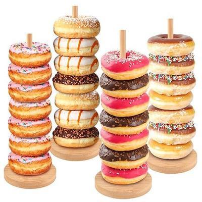 Wooden Donut Stand 4-Pack, Donut Holder Stand for Party, Rustic Bagel Stand | Natural Bamboo, Sturdy, Doughnut Tower, Donut Display Stand for Dessert Table, Wedding, Baby Shower, Birthday Decoration