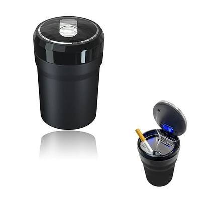 Yourkar Car Ashtray, Portable Smokeless Cylinder Cup Holder Ash Tray, Smokeless Auto Ash Tray with Lid & LED Blue Light for Most Vehicles, Universal Interior Car Accessories (Black, Large)