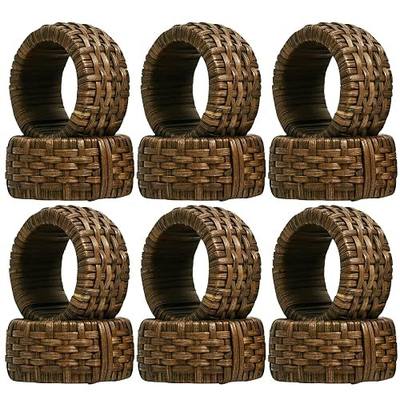 CLEENTABLE Decorative Jute Napkin Ring, Cane Napkin Rings Set of 12 - Hand Woven Napkin Holders for Farmhouse, Rustic, Holiday, Wedding, Easter, Thanksgiving, Xmas, Boho & Fall Table Décor (Walnut)