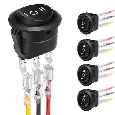 12 Volt 3 Way Round Rocker Switch,3 Position ON/Off/ON Rocker Switch,3 Pin 6A/250V AC 10A/125V DC SPST Circle Toggle Switch Button with Wires for Car Stereo Marine Boat(ON-Off-ON,5Pcs