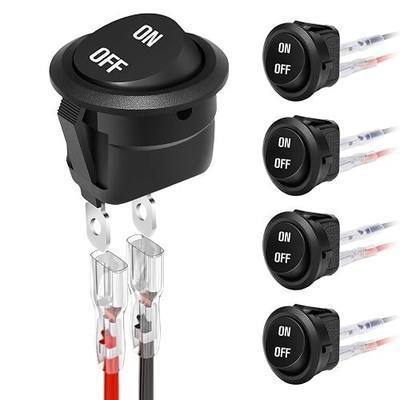 12 Volt Round Rocker Switch,On Off Rocker DC Switch,Round Toggle Switch,2 Pin SPST Switch Button 6A/250V 10A/125V AC Small Electric Switch with Wires for Car Stereo Marine Boat(ON-Off,5Pcs