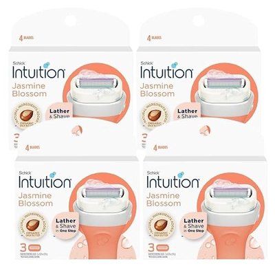 Schick Intuition - Lather & Shave In One Stop - Jasmine Blossom With Organic Shea Butter - Women's Razor Blade Refills - 3 Count Pack of 4 = 12 Cartridges, Vary