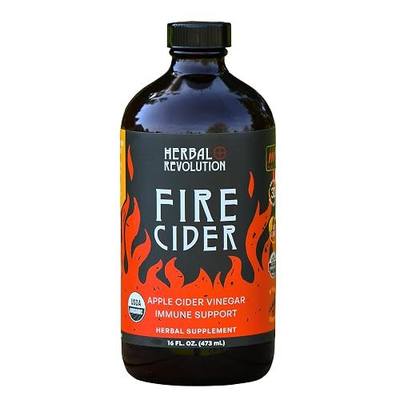 Herbal Revolution Fire Cider Apple Cider Vinegar - Certified Organic Non-GMO ACV Infused with Ginger, Horseradish, Hot Peppers, Honey, and More - Made Using Regenerative Farming Practices - 16 Oz