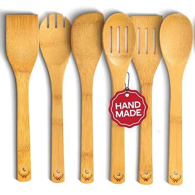 WOODLANDS USA Wooden Spoons for Cooking set of 6 – Premium Wooden Utensil set for everyday use – Versatile Cooking utensils set safe for nonstick pans – Durable wooden spoon kitchen utensils set