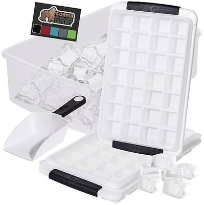 GORILLA GRIP BPA-Free Easy Release Ice Cube Tray for Freezer, Make Lots of Ice, 56 Cubes Total, Kit Includes 2 Stackable Leakproof Trays with Lid and Soft Handle Grips, Scooper, Bin, For Coffee, Black