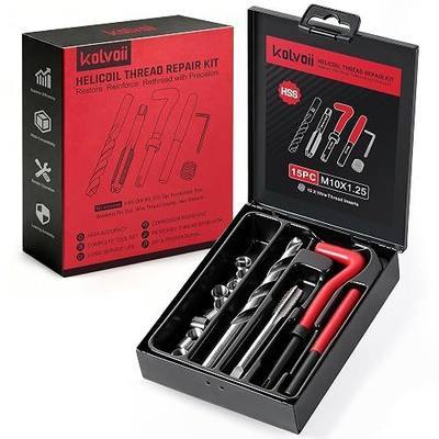 Kolvoii M10 x 1.25 Helicoil Thread Repair Kit, Metric Helicoil Kit | Restore M10 x 1.25 threads with stainless inserts, drill and tap tools for suspension, engines and machinery repair