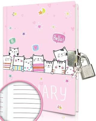 GINMLYDA Cat Diary with Lock for Girls, 5.3 x 7 Inches 160 Lined Pages Pink Small Notebooks Cats Journal with Lock Cute Girls Notebooks for Kids Birthday Teenage Gifts for Girls5-10 Years Old