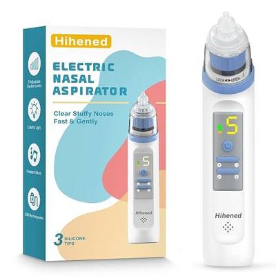 Electric Nasal Aspirator for Baby, Nose Aspirator for Toddlers, Rechargeable Baby Nose Sucker, Nose Cleaner with 3 Silicone Tips, 5 Suction Levels, Music and Light Soothing Function,Blue