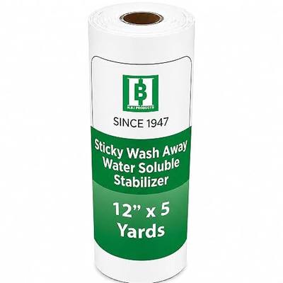 HBI Sticky Wash Away Water Soluble Stabilizer Roll, 12 in x 5 yd | self adhesive water soluble stabilizer, no hooping needed, machine and hand embroidery, lace, bookmarks, applique, USA made