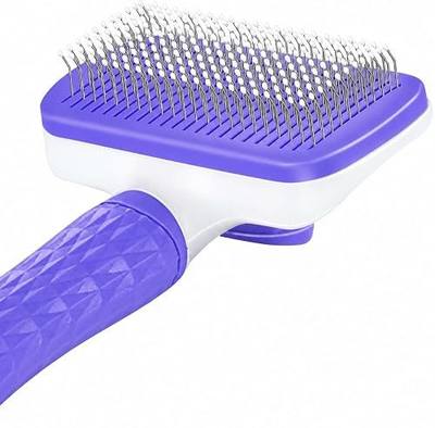 Pet Grooming Brush for Cats & Dogs, Self-Cleaning Undercoat Deshedding & Massage Tool, Purple