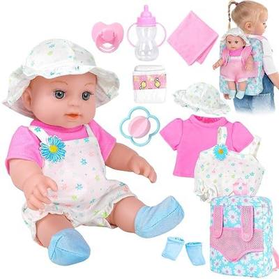 12" Girls Baby Doll Daisy Backpack Carrier Playset Gift For Toddler Age 3+ | 12 Inch Reborn Baby Dolls Set With Accessories And Clothes Toy Stuffs Hanky Diaper Bottle Nipple For Pretend Play Collection