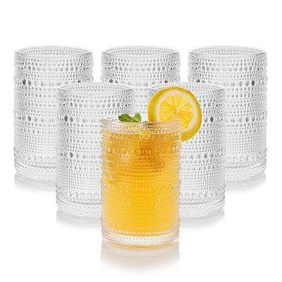 15 oz Clear Hobnail Drinking Glasses with Straws Set of 6, Vintage Glassware Old Fashioned Beverage Glasses, Cocktail Drinking Glassware Set, Kitchen Water Glasses Cup, for Beer, Smoothie, Juice