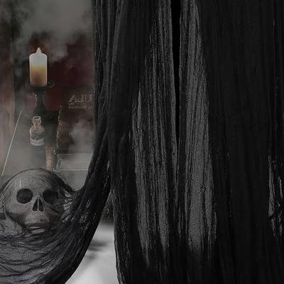 Vellibring 400" x 85" Halloween Creepy Cloth Decoration, Large Black Spooky Fabric Cloth Scary Gauze Cheesecloth for Haunted House Halloween Party Yard Wall Indoor Outdoor Decor