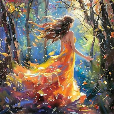Ohhvvow Abstract Oil Painting Girl Diamond Art Painting Kits for Adults, Full Drill Diamond Dots Paintings for Beginners Round 5D Paint Gem Art Painting Kits for DIY Crafts, 14x14 Inch