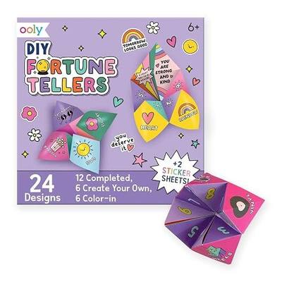 Ooly DIY Origami Fortune Teller Kit, Cootie Catcher, 24 Designs & Stickers | Ages 6+, Includes 12 Completed, 6 Blank, and 6 Coloring Folding Fortune Tellers, Fun Screen-Free Craft Activity Gift for Kids
