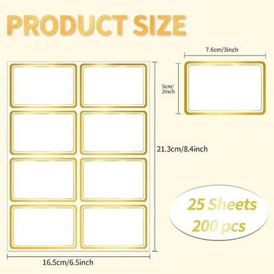 2" x 3" 200 PCS Name Labels, Waterproof Blank Name Tag Stickers with Permanent Adhesive Writable Stickers with Metallic Gold Border for School Office Home