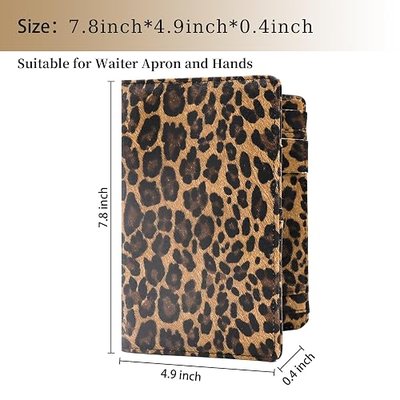 Server Book, Cute Server Books for Waitress, Waiter Receipt Book, PU Leather Waitress Book with Zipper Pocket, Waitress Accessories, Textured Leopard