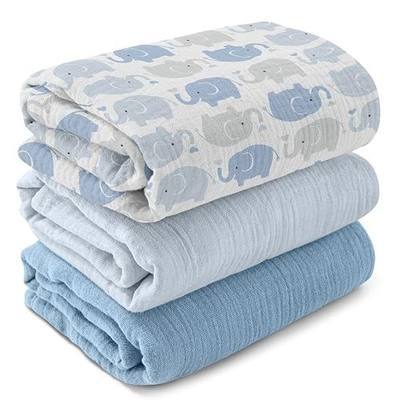 GLLQUEN BABY Muslin Swaddle Blankets for Newborn Boys, Large 40''x38'' | 3Pk, 100% cotton, ultra soft and breathable, gentle on sensitive newborn skin, Multi-use as swaddle wrap, receiving blankets