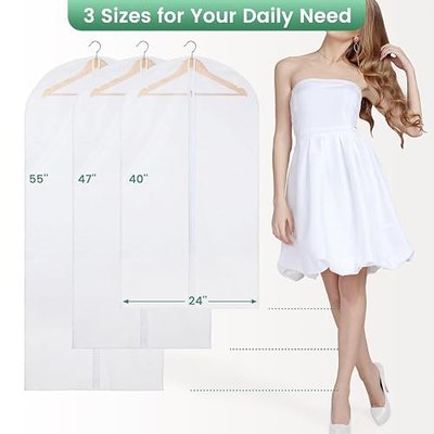 Carbrea Translucent Garment Bag - 15 Packs Garment Bags for Hanging Clothes Dress Bag Suit Bags for Closet Storage Travel - 24" x 40"/47"/55" | 3 Sizes Included, 24" x 40"/47"/55", Breathable Materials, Tear Resistant, Foldable, Ideal for Clothing Storage and Travel