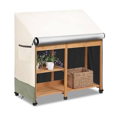 Outdoor Garden Potting Bench Table Cover with Split Zipper,Heavy 600D Duty Waterproof Anti-UV All Weather Protection,47" x 20" x 47" -Beige