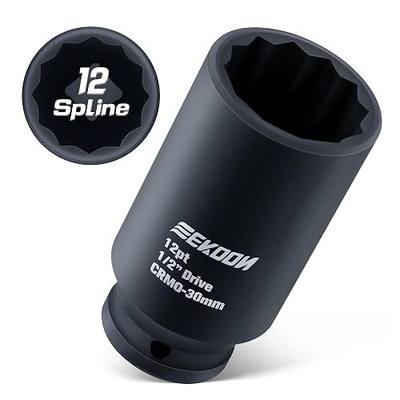Feekoon Axle Nut Impact Socket, 30mm, 12 Point, 1/2 Inch Drive, CR MO, Spindle Nut Socket for Removing Axle Shaft Nuts, Universal Fit Nuts Remover, Deep Well Hub Release Tool for Impact Wrench