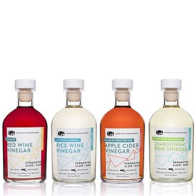 American Vinegar Works - Essential Kitchen Vinegars - 8.5oz Bottles, 4pk | Includes Apple Cider, Red Wine, Rice Wine, and Chardonnay Wine Vinegars - Packed in a Custom Box - Great for Gifts