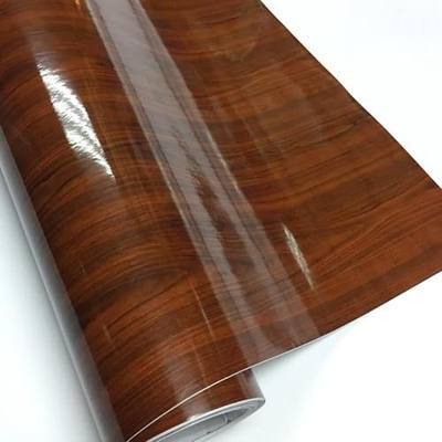 Wood Grain Vinyl Wrap Sticker Decal Car Internal Wraps Self Adhesive DIY Film, Waterproof Wrap Roll Without Bubble, 100x 40cm/39.4x15.7in (Brown-Wood Grain(High Glossy))
