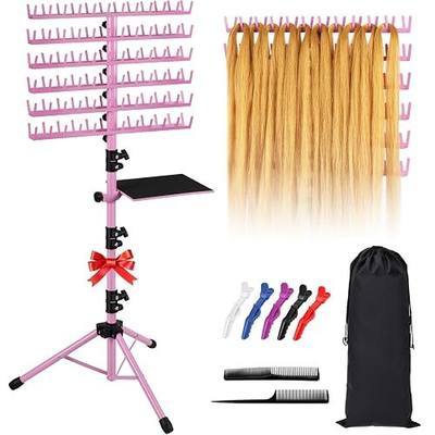 Klvied Braiding Hair Rack Standing 144 Pegs, Heavy Duty Hair Racks for Braiders Standing, Hair Divider Rack for Braiding Hair Separator, Braiding Rack with Carrying Bag and Hair Braiding Tools, Pink