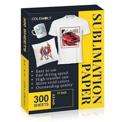 Colemoly Sublimation Paper 8.5x11, 300 Sheets Heat Transfer Paper for Any Inkjet Printer 125g with Thermal Sublimation Ink on Coated, Phone Cases, Light Fabrics, DIY Projects, T-Shirts, Mugs