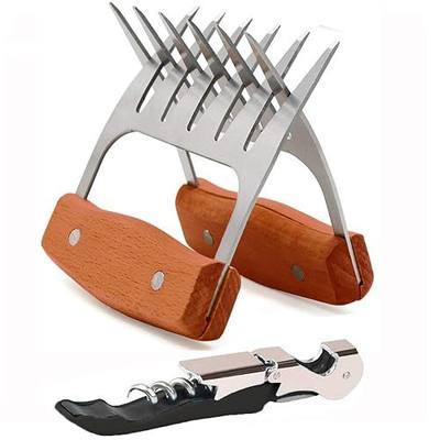 Kit-Home Meat Shredder Claws Set of 2 - Stainless Steel Wood Meat claws for Shredding Meat - Pulled Pork claws Kitchen Bear Claw Meat Shredder BBQ claws for Babecue Smoker Grill