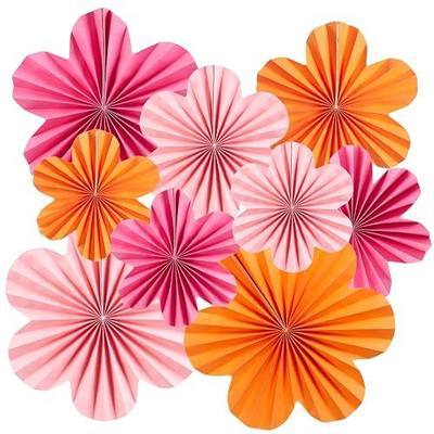 SUNBEAUTY 9 Pcs Hot Pink and Orange Paper Flowers Decorations for Wall, Spring Summer Vibrant Decorations for Wall Rock Party Girl Groovy Birthday Baby Shower Wedding Bachelorette Room Hanging Decor