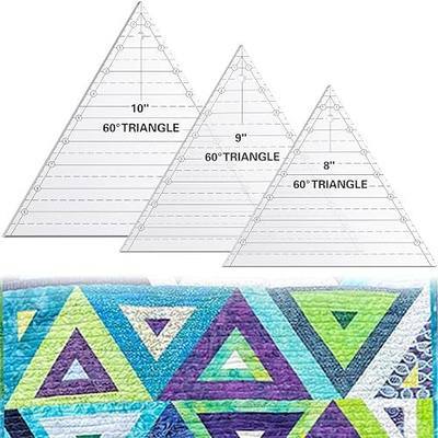 Kigley 3 Pcs 60 Degree Triangle Ruler for Quilting 8 9 10 Inch Acrylic Template Rulers Quilting Sewing Layer Cake Patchwork Supplies for Cutting Pattern DIY Craft(Clear)