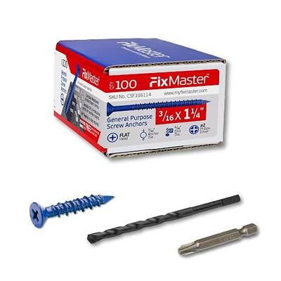 3/16 x 1-1/4" Countersunk Phillips Flat Head Blue Concrete Screw Anchors (100 pcs Screw Kit) with one Screwdriver and Drill Bit for Concrete, Masonry, Block, Brick and Wood Fastening