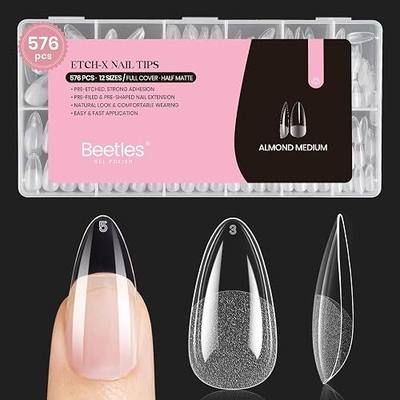 Beetles Medium Almond Nail Tips 576pcs 12 Sizes Pre-Etched Soft Gel Tips | Half Matte Full Cover Press on False Nail Tips Acrylic Nails DIY Extension Gift for Women
