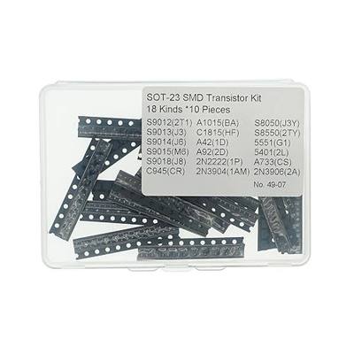 18Values*10PCS=180PCS SOT-23 SMD Transistor Kit (S9012 S9013 S9014 S9015 S9018 A1015 C1815 A42 A92 2N2222 S8050 S8550 5551 5401 A733 C945 2N3904 2N3906)