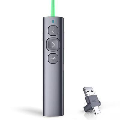 Norwii N95 Presentation Clicker with Green Laser Pointer for Presentations | PowerPoint Clicker for Presentation Remote, Long-Range Wireless Presenter Pointer, Rechargeable Slide Advancer for PC/Laptop