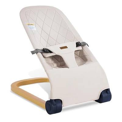 Foldable Baby Bouncer Seat,Ergonomic Bouncer Chair, 0-6 Months | 3 Height Adjustments, Baby-Powered Bouncing Motion,Washable Fabric, Portable, Include Storage Bag, ASTM Certified, Beige