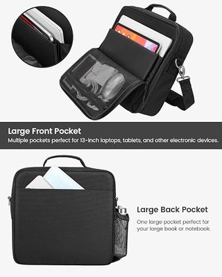 Zipper Binder 3 Inch D-Ring 3 Ring with Water Bottle Holder | Binder with Strap for School/Office, 700 Sheet Capacity-Multiple Pockets, Fit for 13" Tablet/Laptop, Black