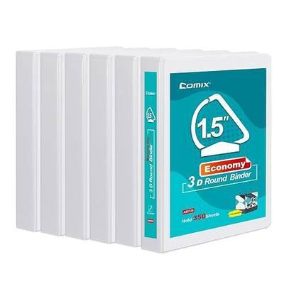 COMIX 3 Ring Binder,1.5 inch Slant-D Clear View Cover with Pockets, Holds 350 Sheets of US Letter Size Paper, White Binder for School Office and Home, 6 Pack