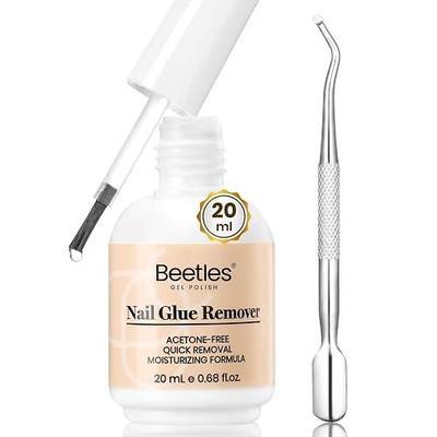 Beetles Nail Glue Remover with Cuticle Tool 1Pcs 20ml | Press on Nail Remover Non-Acetone Adhesive for False Nail Tips Gentle Formula Not for UV Nail Glue Gel