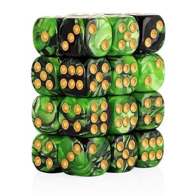 24 of Pack 16MM 6 Sided Dice Set,Two Colours D6 Game Dice Set, 6 Sided Standard Dices for Yahtzee, Bunco or Teaching Math,with Portable Dice Pouch(Green and Black)
