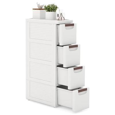 LOKO 4-Drawer Narrow Storage Cabinet, Slim Rolling Cart (7.5"x16.5"x29.5") | Mobile Plastic Cart Container | Pull Handles & Built-in Wheels | For Living Room, Kitchen, Bathroom, Office