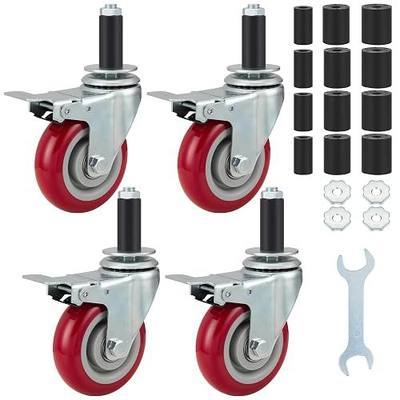 Finnhomy 4 Inch Prep Table Caster Wheels Set of 4 Heavy duty Expanding Stem Casters Fit 7/8", 1", 1-1/2" and 1-5/8" Tube Leg with Brake for Stainless Steel Furniture Legs, Worktable, Kitchen Workbench