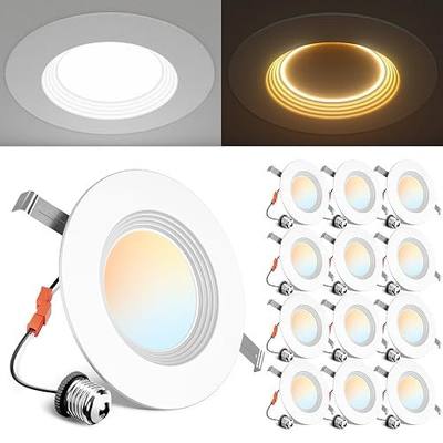 Ensenior 12 Pack 5/6 Inch 5CCT LED Recessed Lighting with Night Light | Retrofit Baffle Trim, 2700K-5000K Selectable Can Lights, Dimmable, 1000LM, 9W=110W, Damp Rated, ETL&FCC&IC, E26 Install