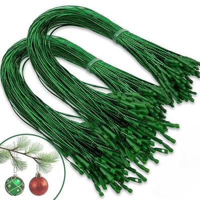 kockuu 200pcs Christmas Ornaments String Hanger Green Precut Ribbon Hook for Christmas Tree Ornament Decorations with Snap Fastener