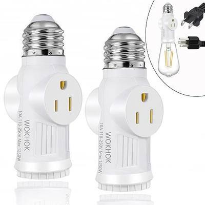 Light Socket to Plug Adapter,Convert E26 Light Socket to 2/3 Prong Outlet Adapter and Light Bulb Socket,Light Bulb Plug Adapter for Garage Porch,2 Pack(White)